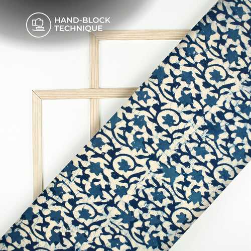 Indigo Handblock Pure Cotton Fabric