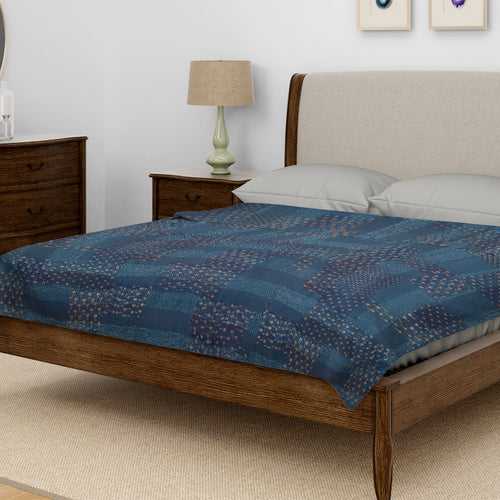 Blue Printed Patchwork Bedcover