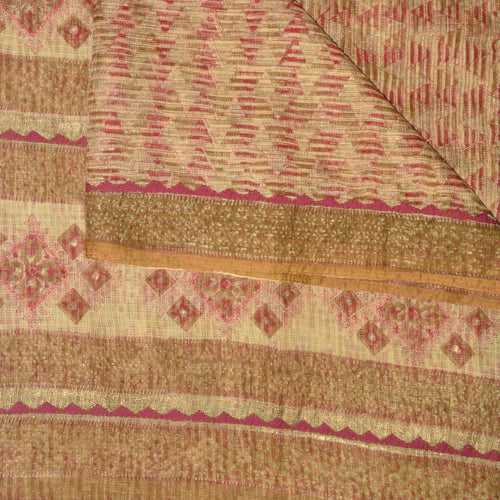 Beige & Rust Printed Kota Saree