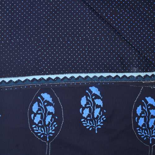 Navy Blue Printed Saree With Blouse Piece