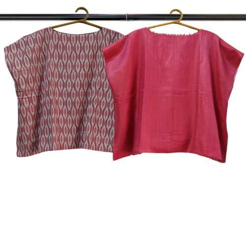 Ikkat & Plain Fabric Reversible Top