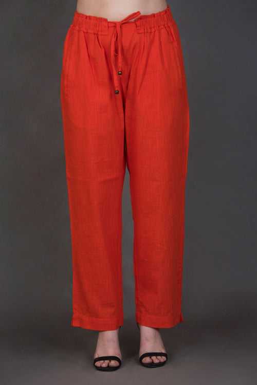 Orange Solid Pants with pocket