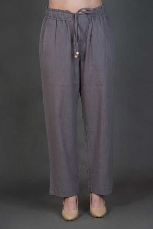 Grey Solid Pants with pocket