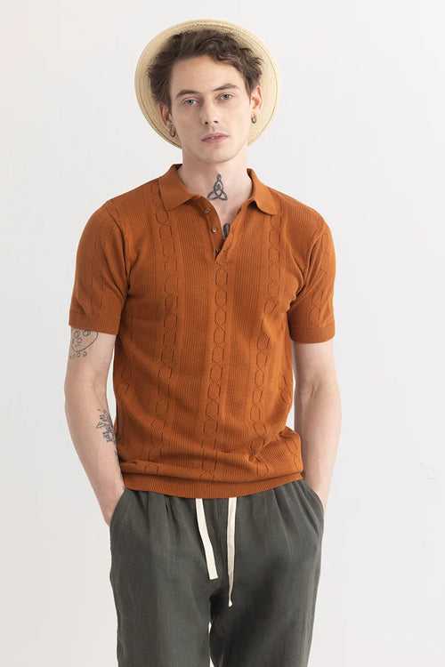 StitchSensei Brown Polo T-Shirt