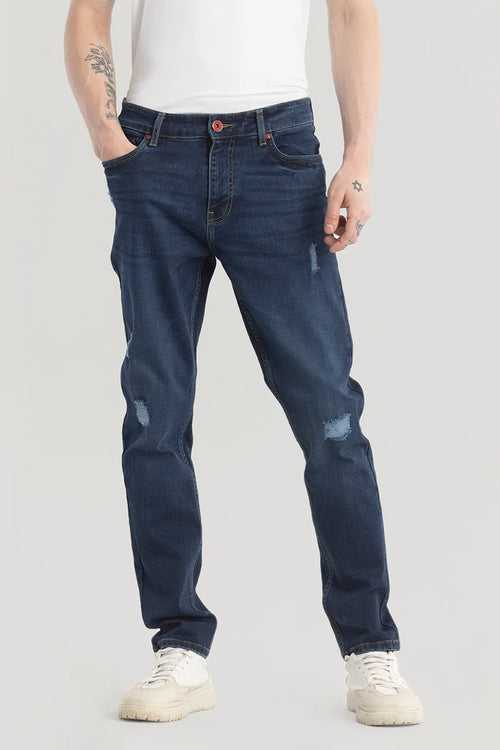 Denimique Navy Blue Distressed Slim Fit Jeans