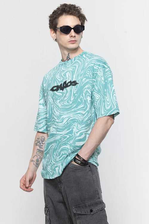 Chaos Printed Blue Oversized T-Shirt