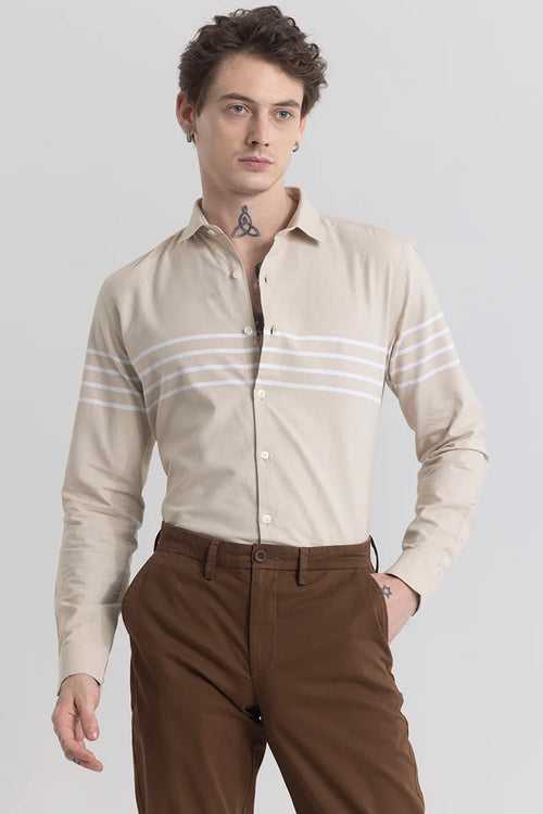 Line Thread Stripe Beige Shirt