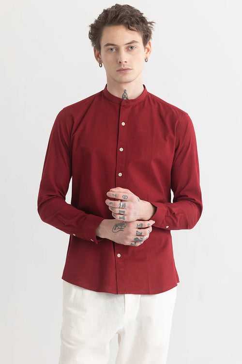 Mandarique Red Linen Blend Shirt