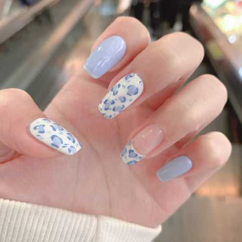 Blue Animal Print Artificial Nail Kit - 24pcs