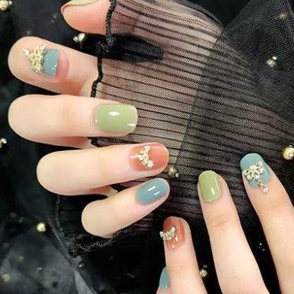 Multicolor Embellished Artificial Nail Kit - 24pcs