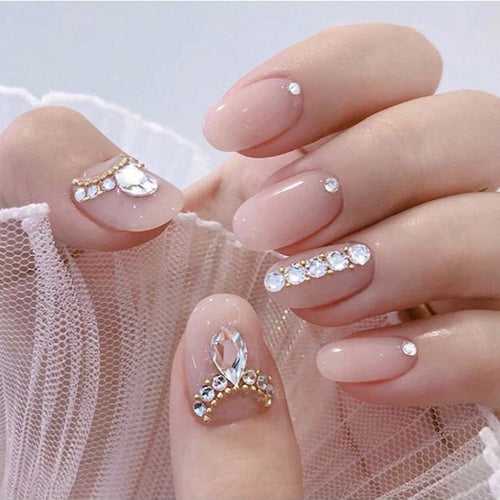 Pink Rhinestone Artificial Nail Kit - 24pcs