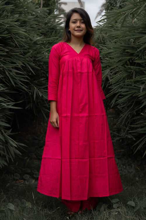 Hot Pink Solid Straight Kurta Set