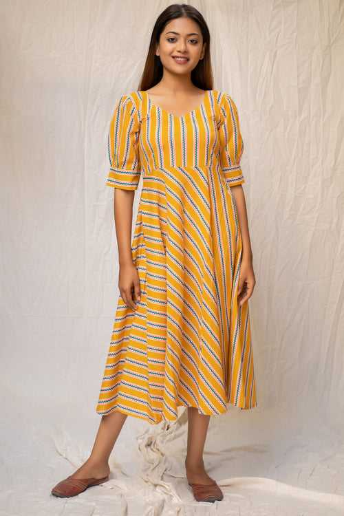Mustard Striped Cotton Dress
