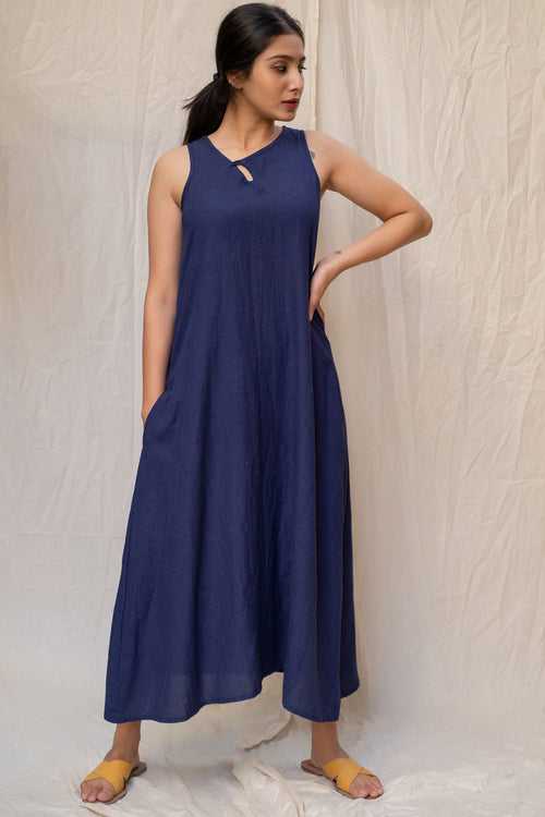 Indigo Cotton Medi Dress