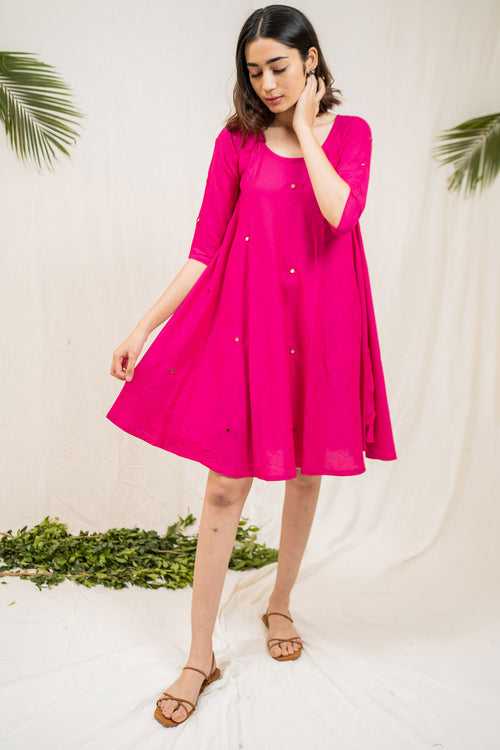 Hot Pink Mirror Embroidery Dress