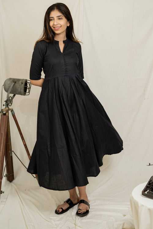 Black Cotton Casual Dress
