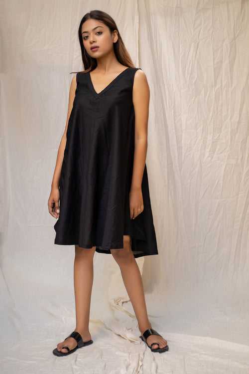 Black Cotton Short Dress
