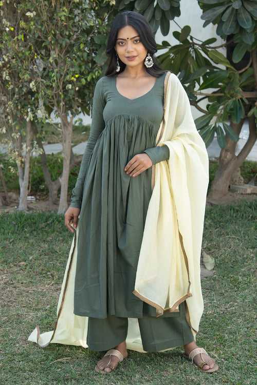 Mehendi Green Cotton Suit Set