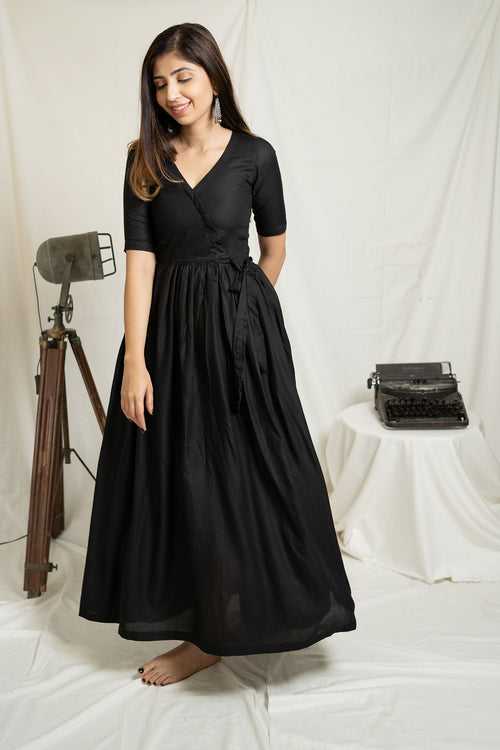 Black Flared Cotton Ethnic Dress