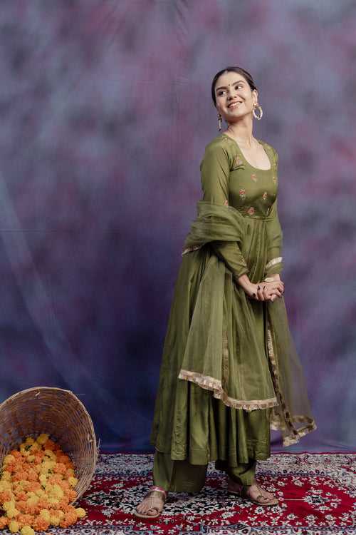 Green Silk Embroiderry Suit Sets