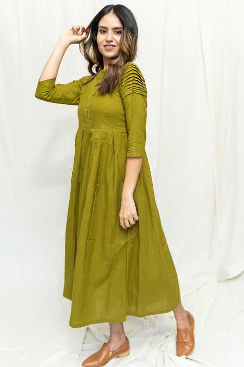 Green Cotton Casual Dress