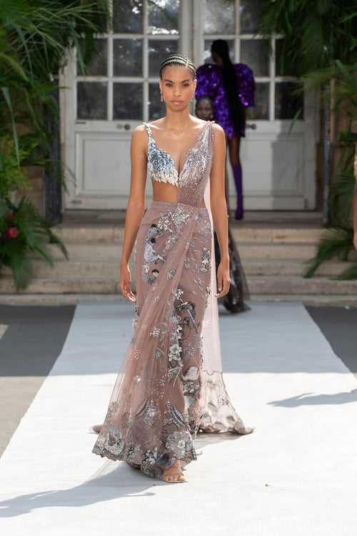 lavender Sunderbans Concept Saree Gown Set