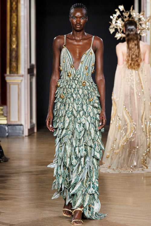 Calathea 3d Embroidered Layered Gown