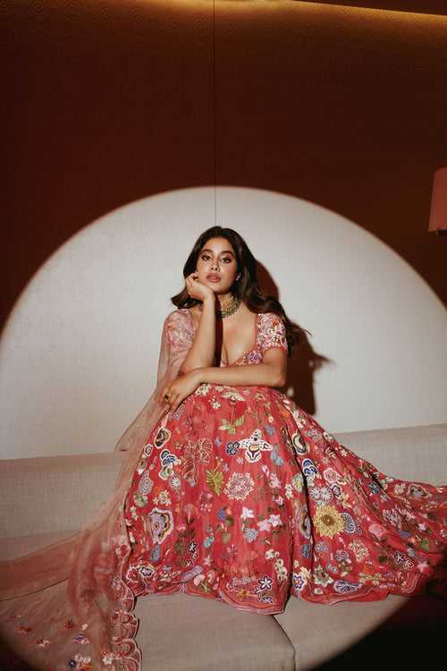 Janhavi Kapoor In Our Mushroom Hand Embroidered Lehenga Set