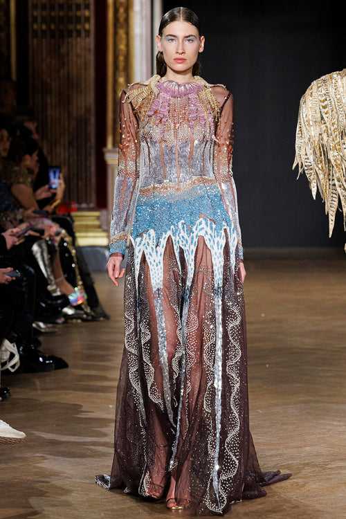 Sea Nettle Jelly Fish Hand Embroidered Sheer Tulle Gown