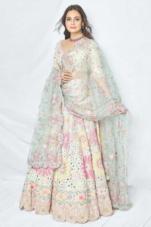 Dia Mirza in our Aaina Hand Embroidered Lehenga Set