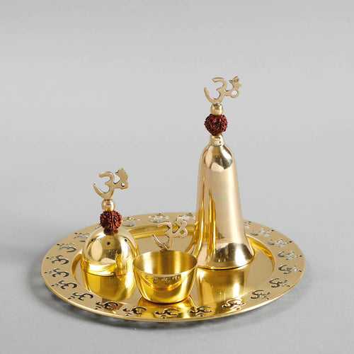 Om Pooja Thali Set in Gold