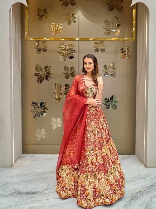 Maroon Floral Embroidered Lehenga