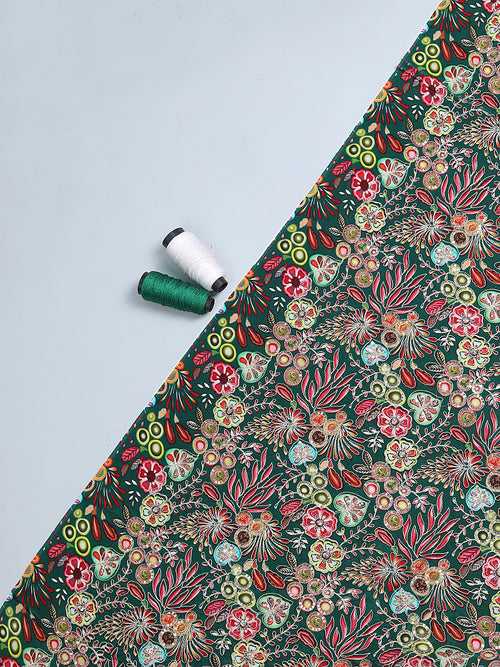 Dark Green Floral Threadwork Crepe