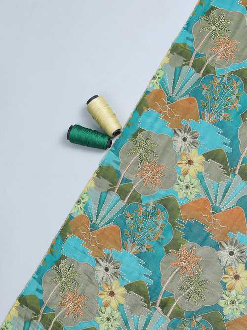 Aqua Blue Floral Zari Work Tissue