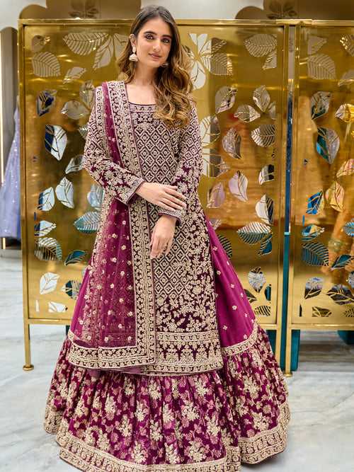 Wine Majestic Masquerade Lehenga