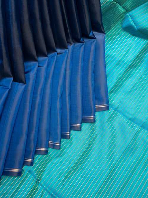Ink Blue and Teal Pure Soft Silk Saree
