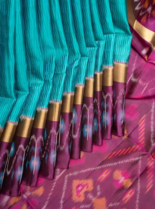 Anandha Blue and Purple Pure Ikat Silk Saree