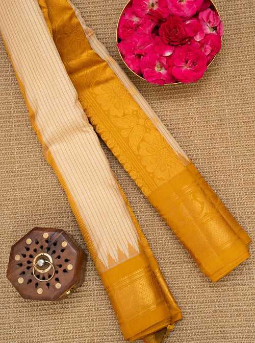 Off White and Yellow Pure Gadwal Silk Saree
