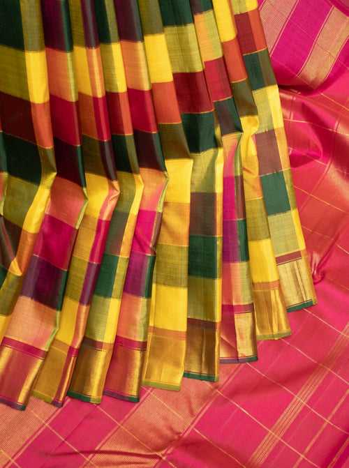 Palum Pazhamum Multi checks Pure Kanchipuram Silk Saree