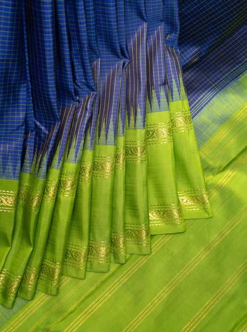 MS Blue and Parrot green Pure Kanchipuram Silk Saree