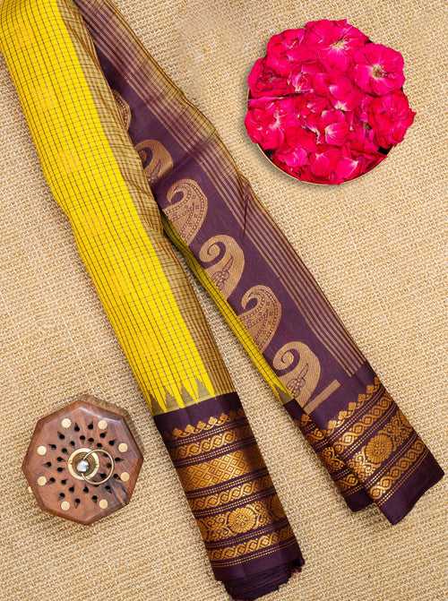 Lime Yellow and Jamun Pure Gadwal Silk Saree