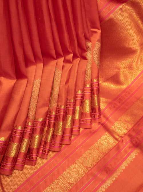 Scarlet Red and Pink Traditional Pure Kanchipuram Silk Saree