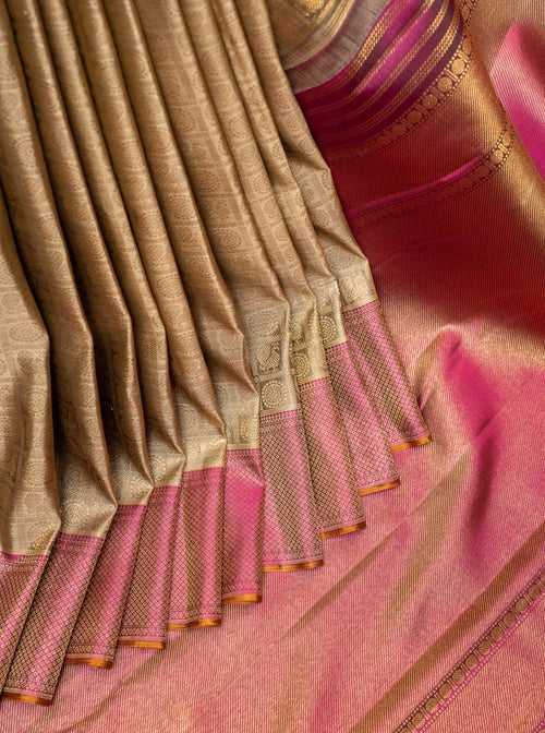 Khaki Gold Brocade Kanchipuram Silk Saree