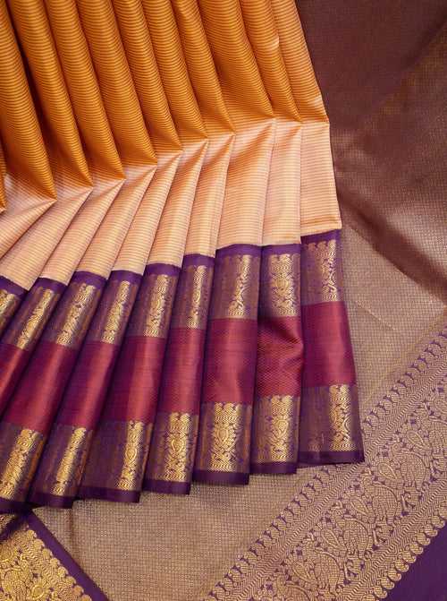 Peach and Purple Rettai Pettu Pure Kanchipuram Silk Saree