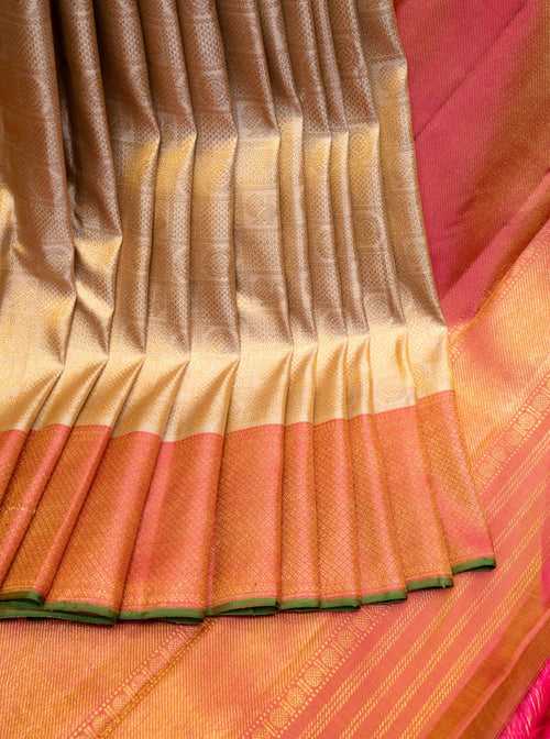 Champagne Gold Brocade Pure Kanchipuram Silk Saree