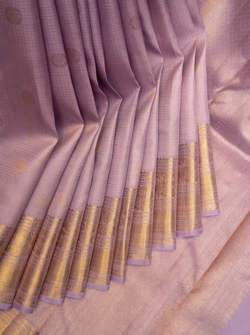 Lilac Zari Checks Pastel Kanchipuram Silk Saree