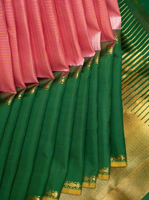 Lotus Pink Pure Zari Checks kanchipuram Silk Saree