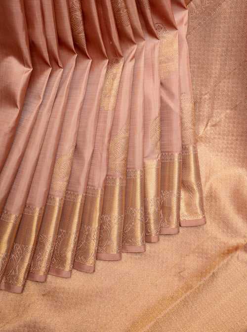 Apricot Peach Pastel Pure Kanchipuram Silk Saree