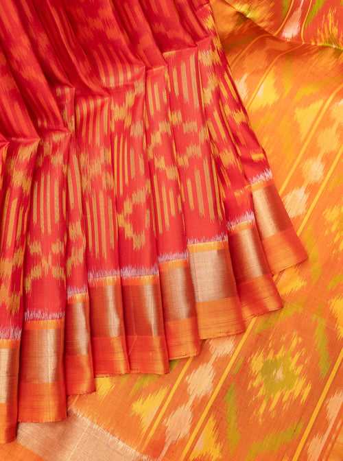 Red and Orange Pure Ikat Silk Saree