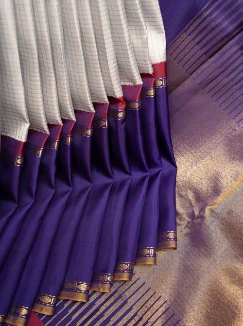 Grey Zari Checks Pure Kanchipuram Silk Saree